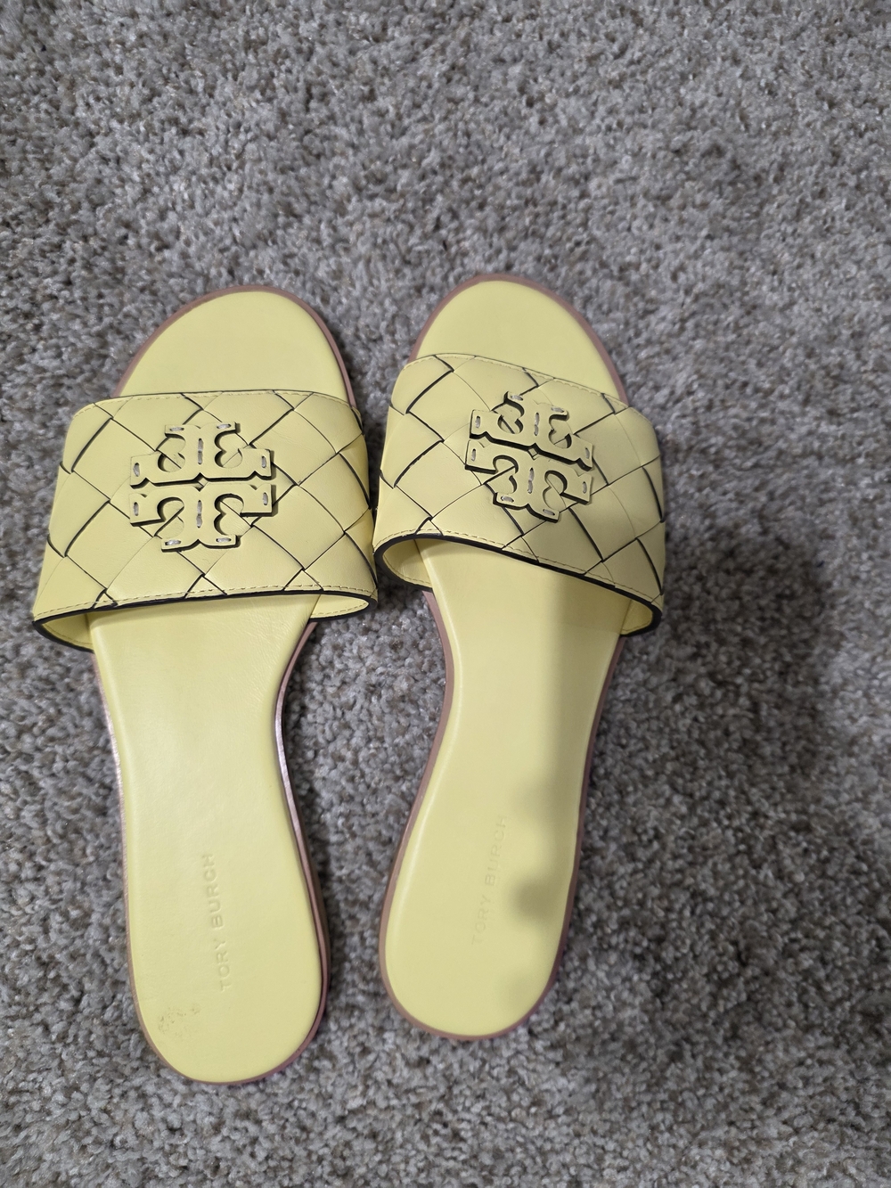 Tory Burch Yellow Woven Logo Slide Mules